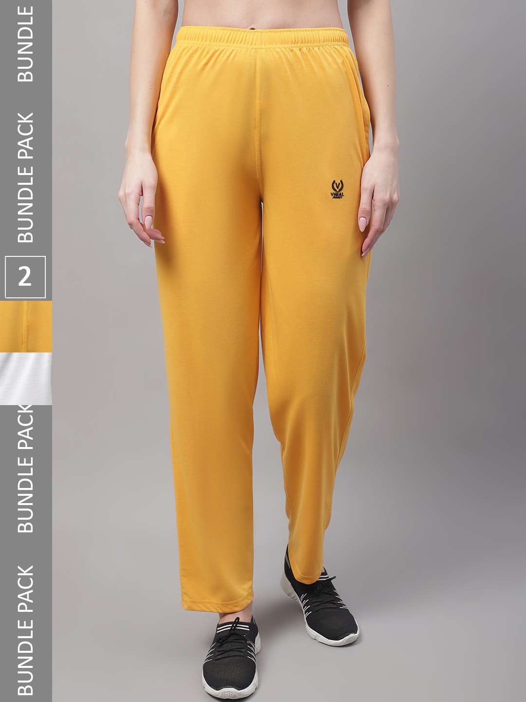 

MACK JONNEY Women Pack Of 2 Mid-Rise Regular Fit Cotton Track Pants, Yellow