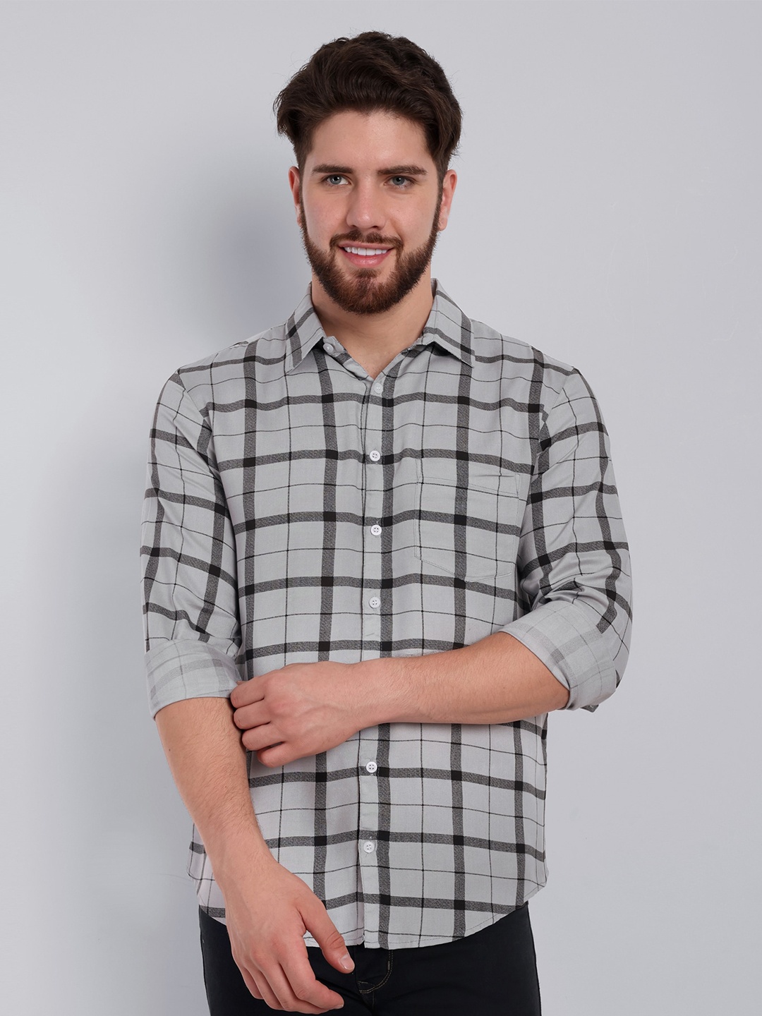 

Vastraa Fusion Checked Casual Shirt, Grey