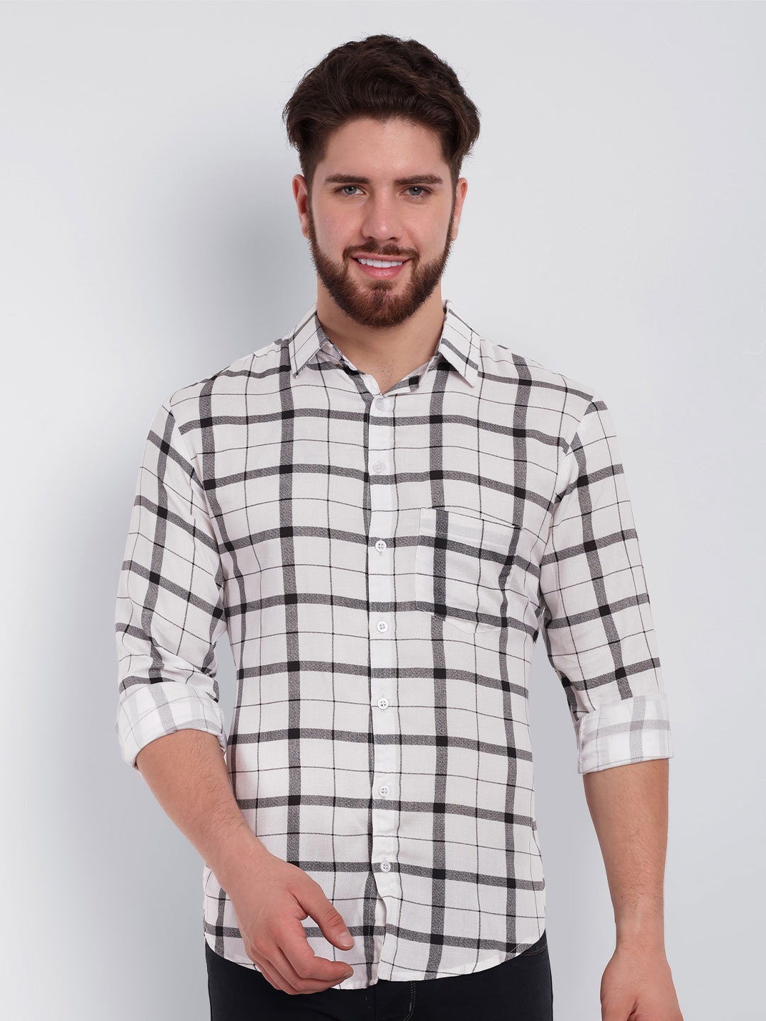 

Vastraa Fusion Comfort Windowpane Checks Casual Shirt, White