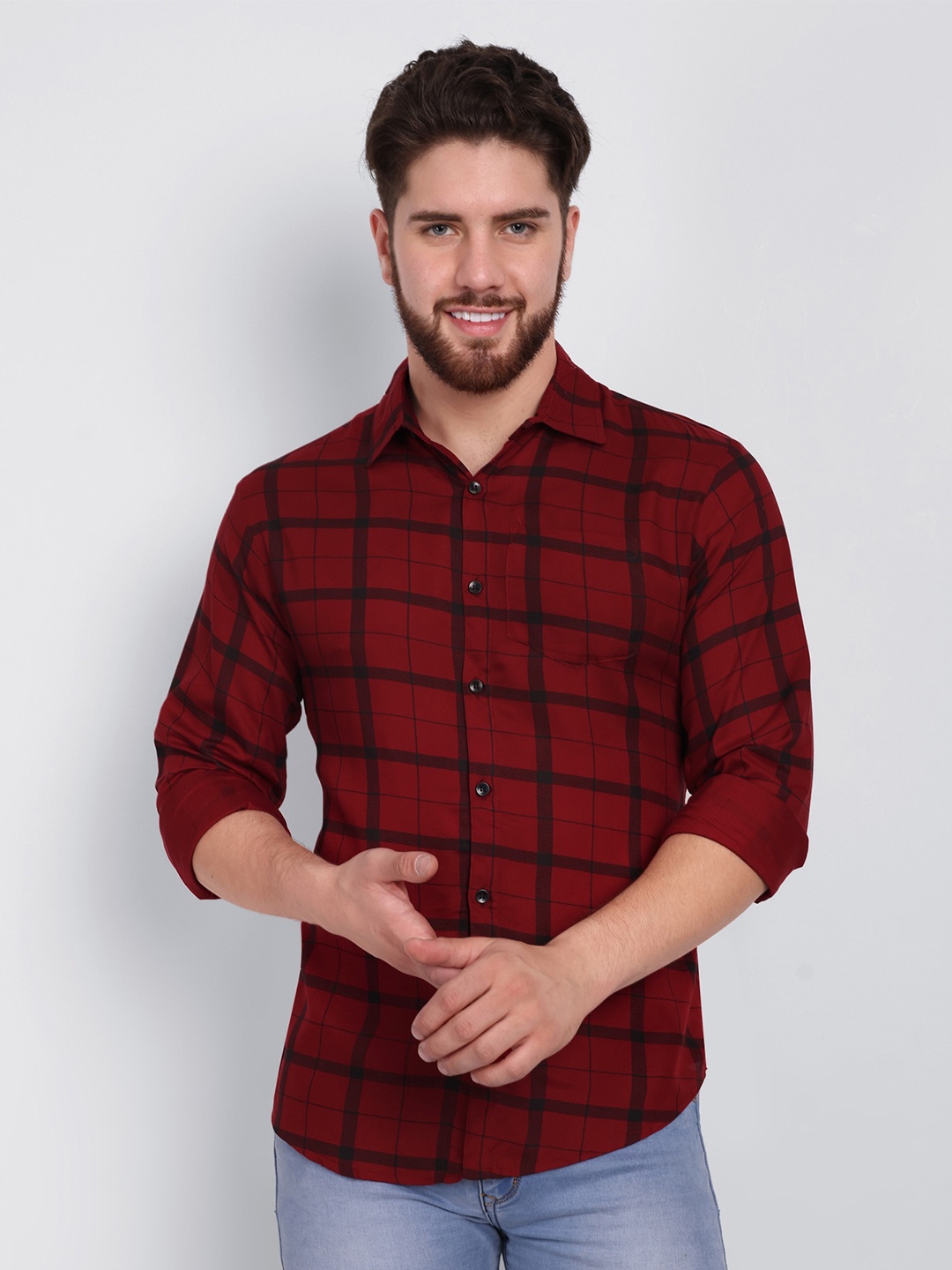 

Vastraa Fusion Comfort Windowpane Checked Casual Shirt, Maroon