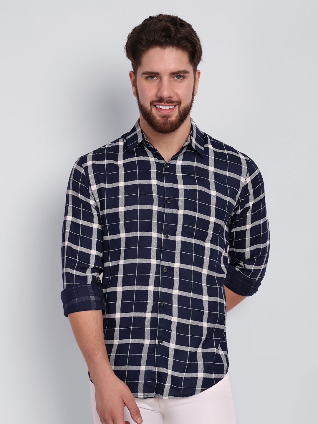 

Vastraa Fusion Comfort Opaque Tartan Checked Casual Shirt, Navy blue