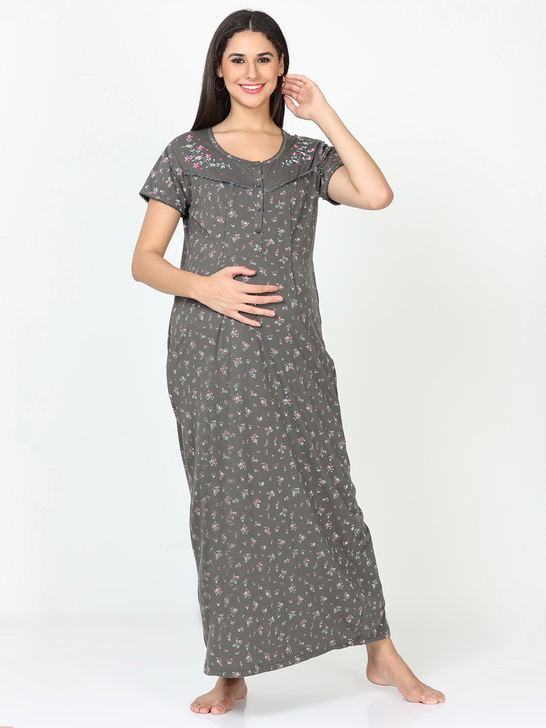 

9shines Label Floral Printed Maxi Nightdress, Green