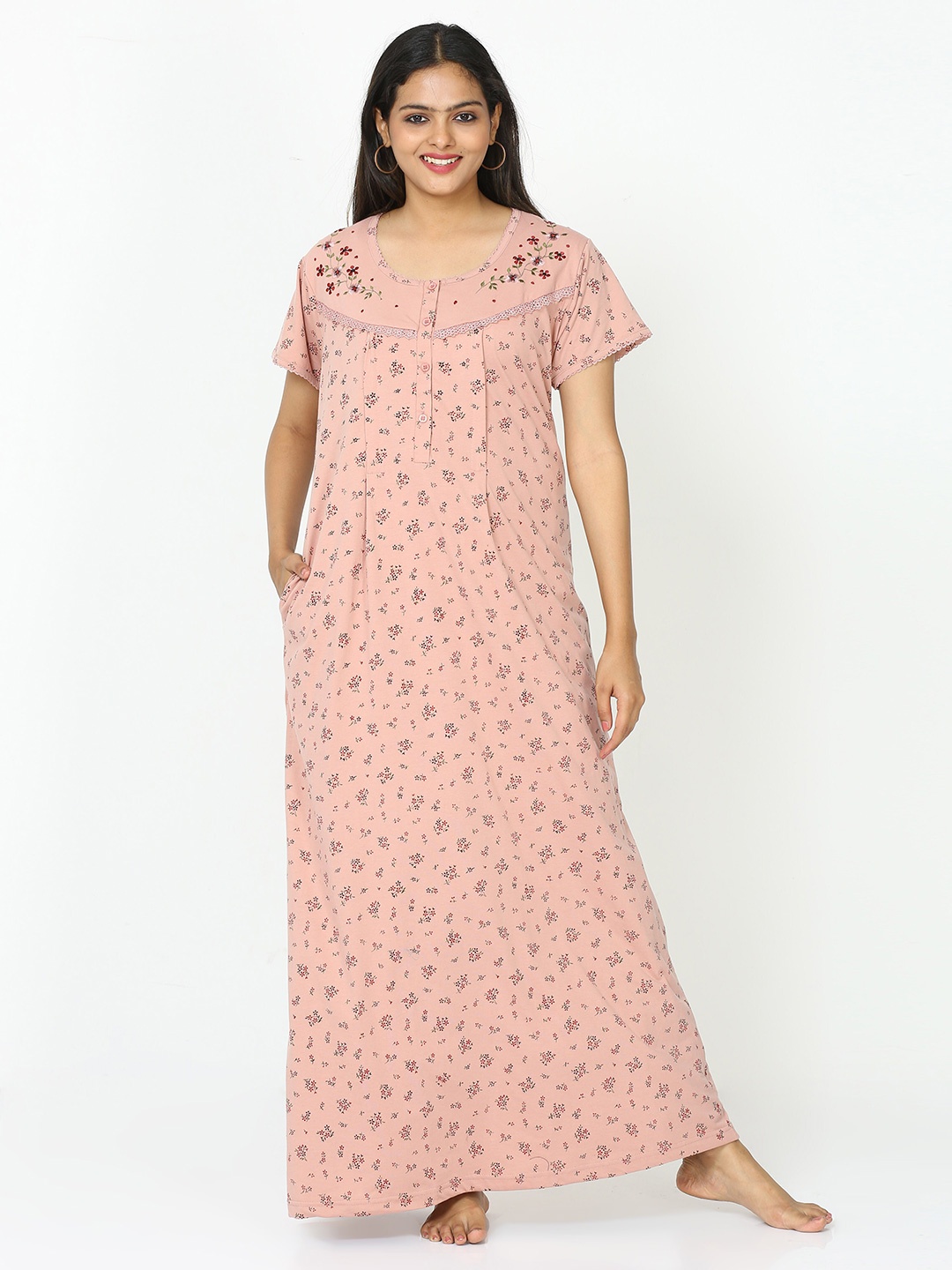 

9shines Label Floral Printed Maxi Nightdress, Pink