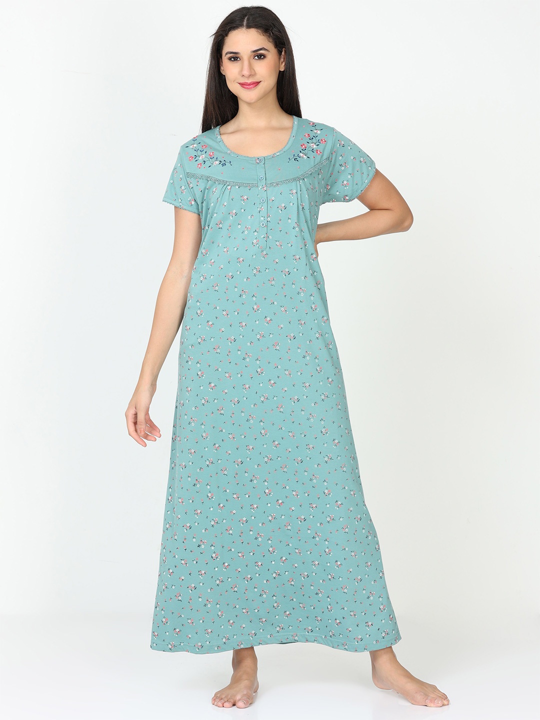 

9shines Label Floral Printed Maxi Nightdress, Blue