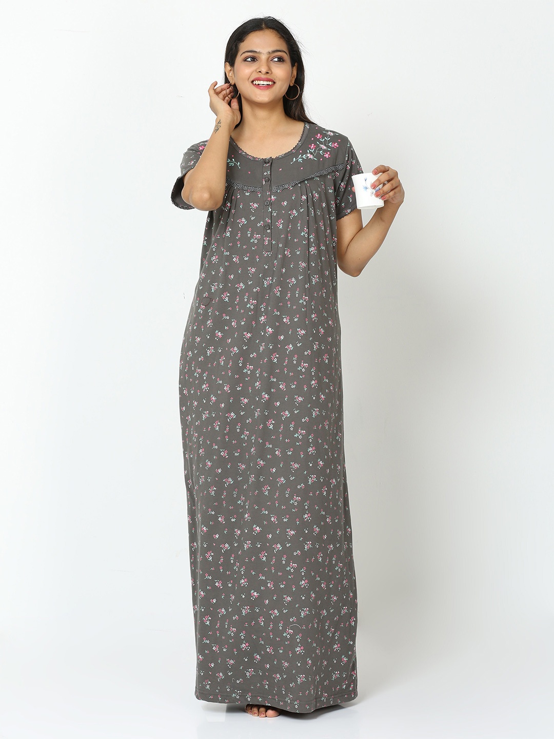 

9shines Label Floral Printed Maxi Nightdress, Green
