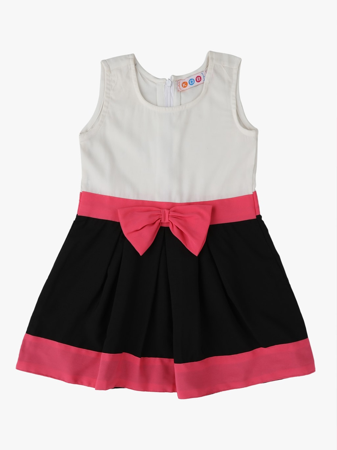 

Kids On Board Girls Colourblocked Bow Detail Cotton A-Line Dress, White