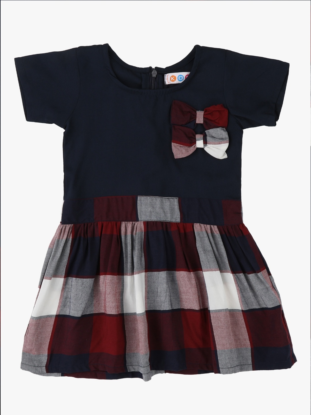 

Kids On Board Girls Checked Bow Detail Cotton Fit & Flare Dress, Maroon