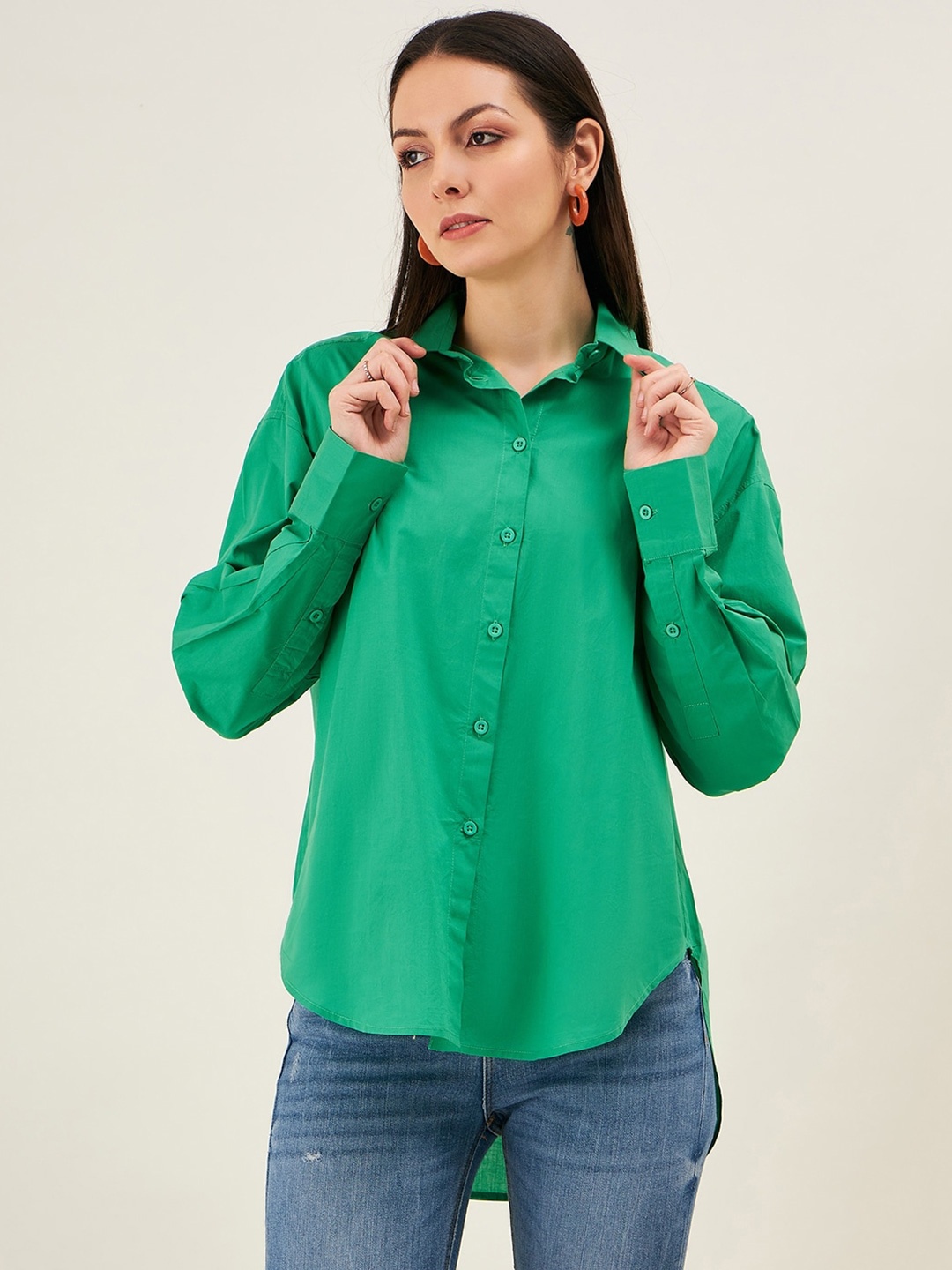 

JUNE & HARRY Comfort Spread Collar High Low Shirt, Green
