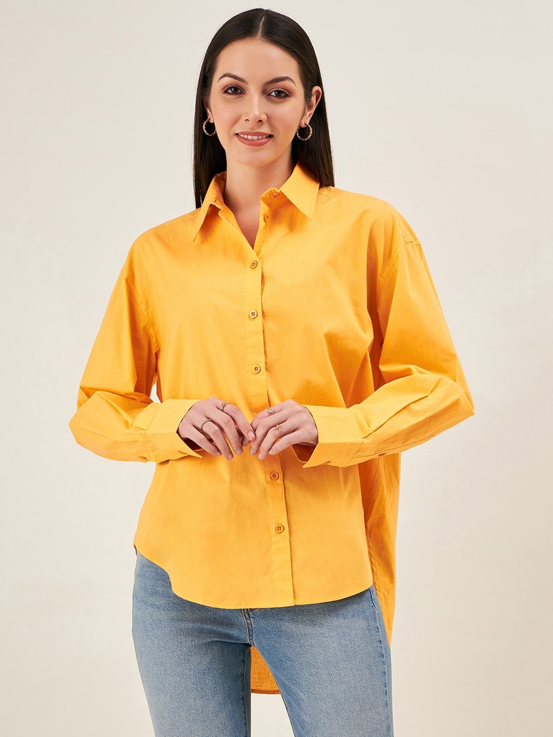 

JUNE & HARRY Comfort High Low Oversized Casual Cotton Shirt, Yellow