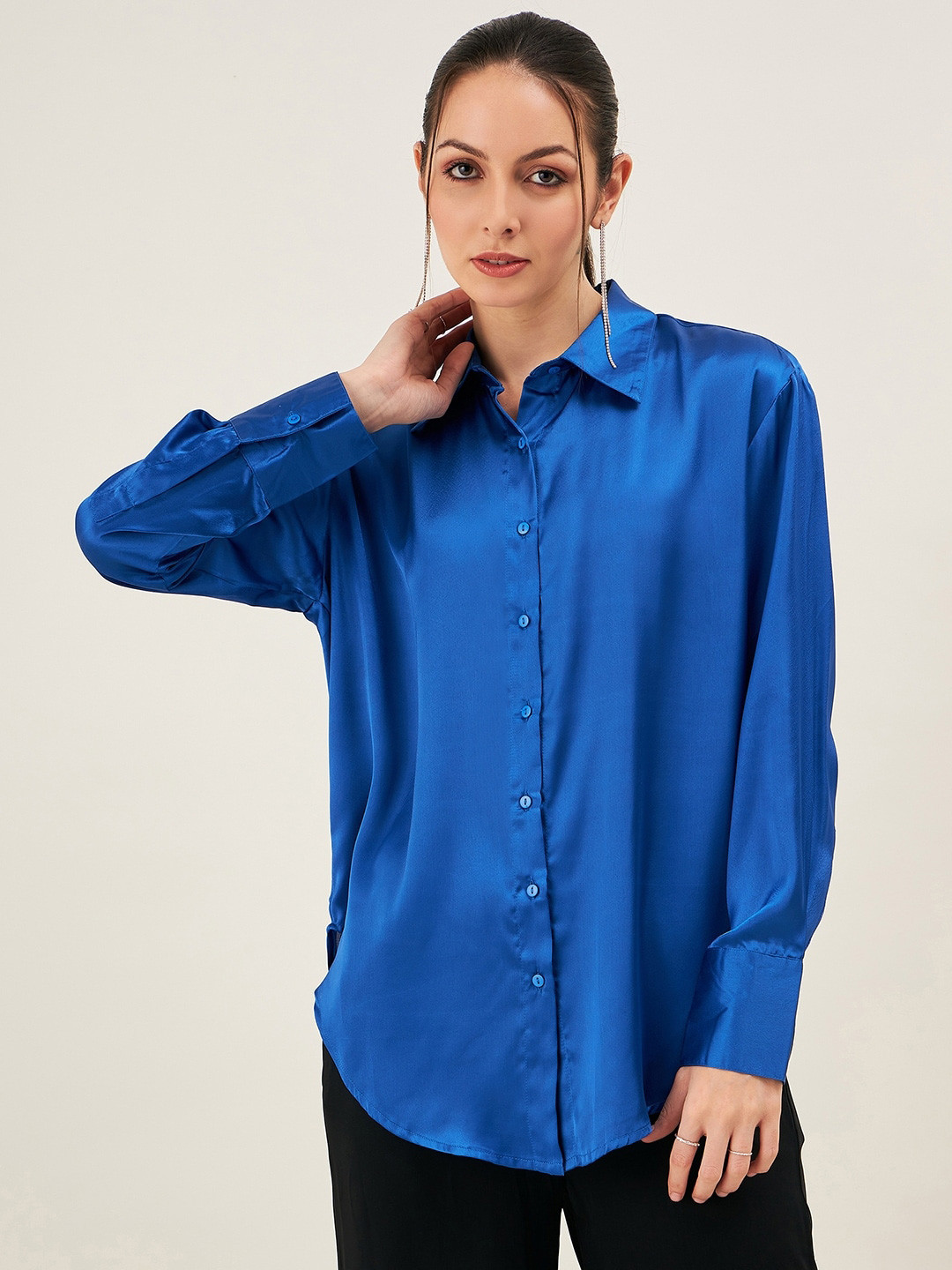 

JUNE & HARRY Comfort Casual Satin Shirt, Blue