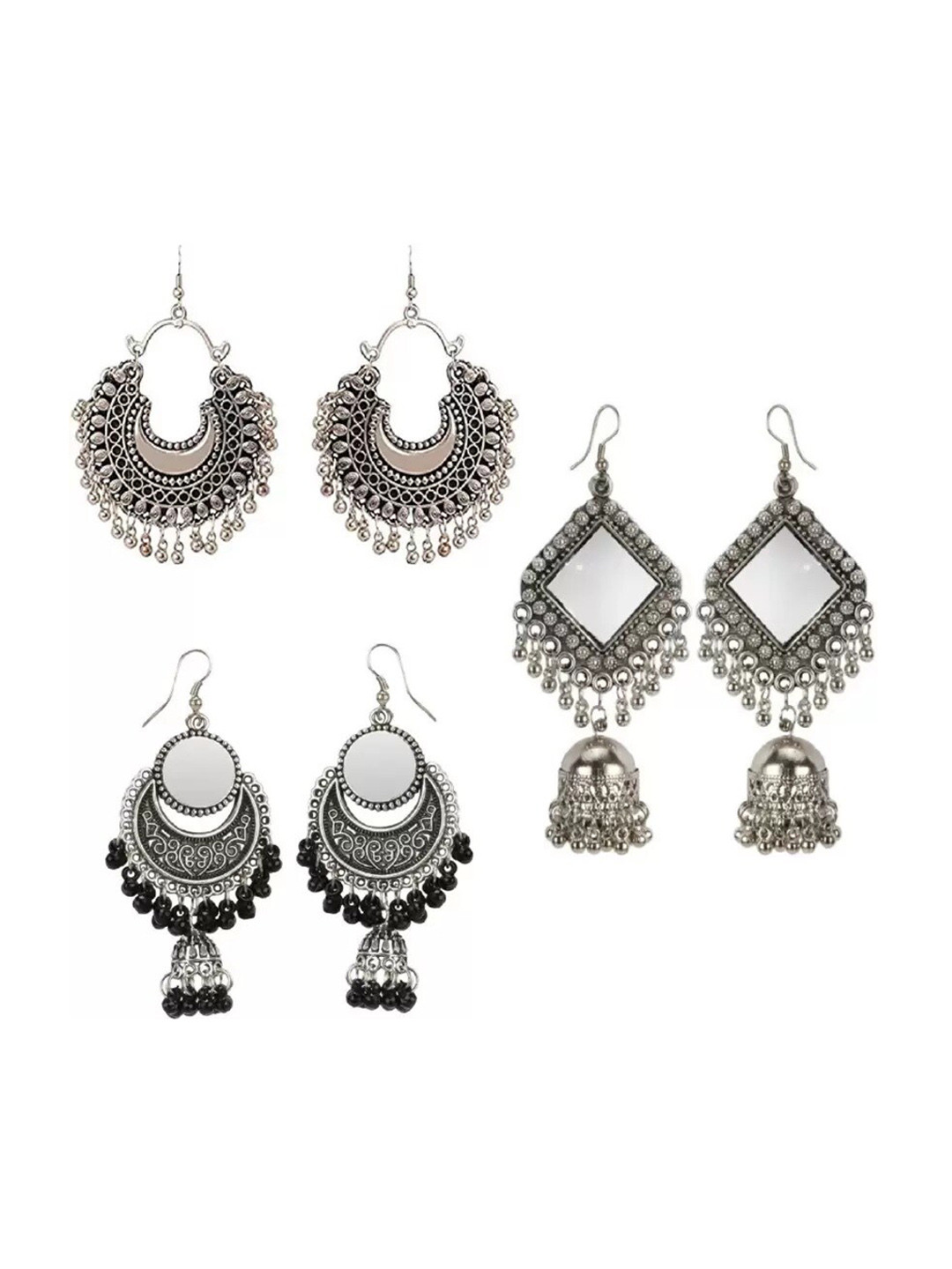 

Samridhi DC Set Of 3 Silver-Plated Contemporary Oxidised Drop Earrings