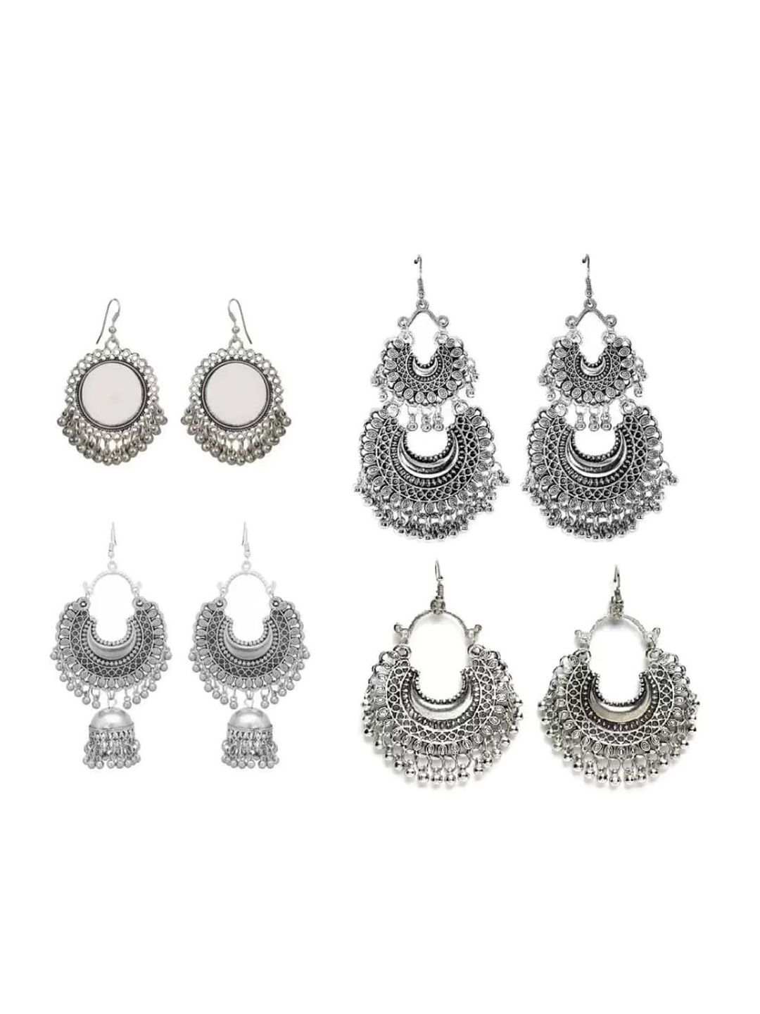 

Samridhi DC Set Of 4 Silver-Plated Contemporary Drop Earrings