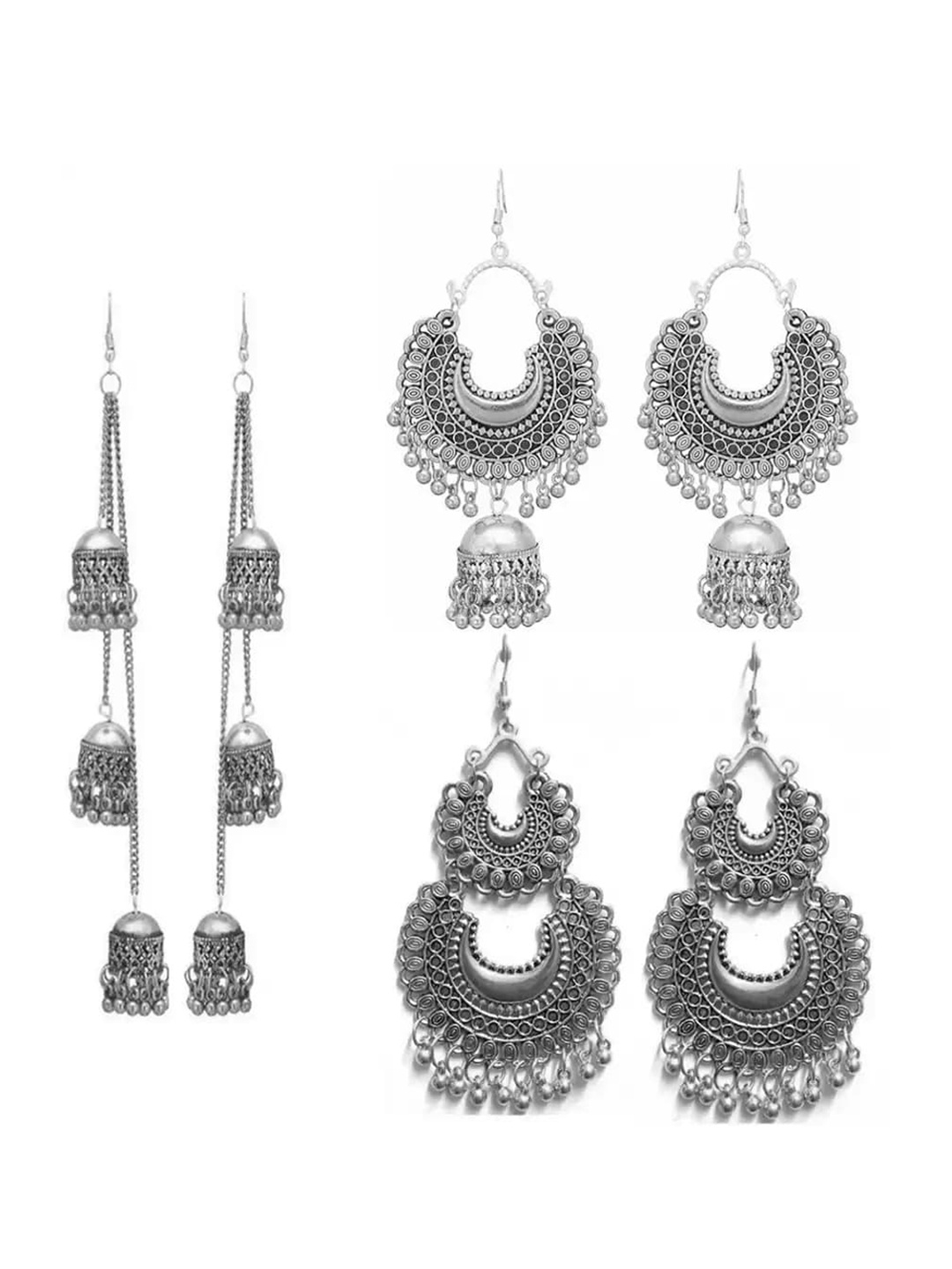 

Samridhi DC Set Of 3 Silver-Plated Contemporary Chandbalis Earrings