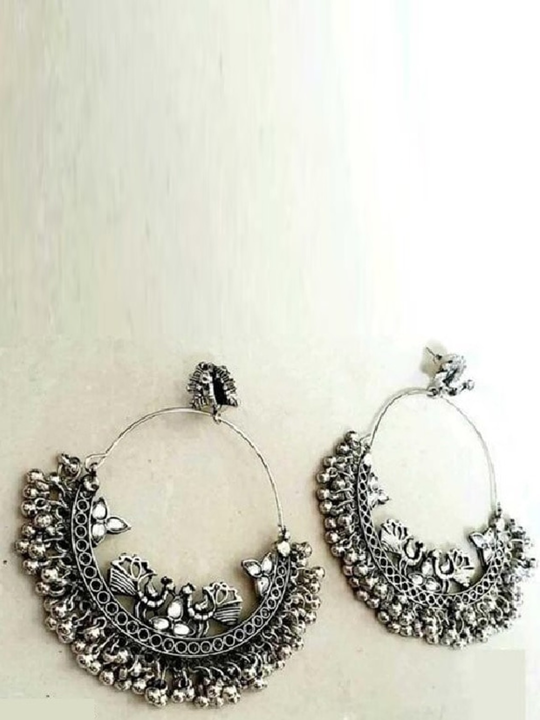 

Samridhi DC Silver-Plated Oxidised Contemporary Chandbalis Earrings