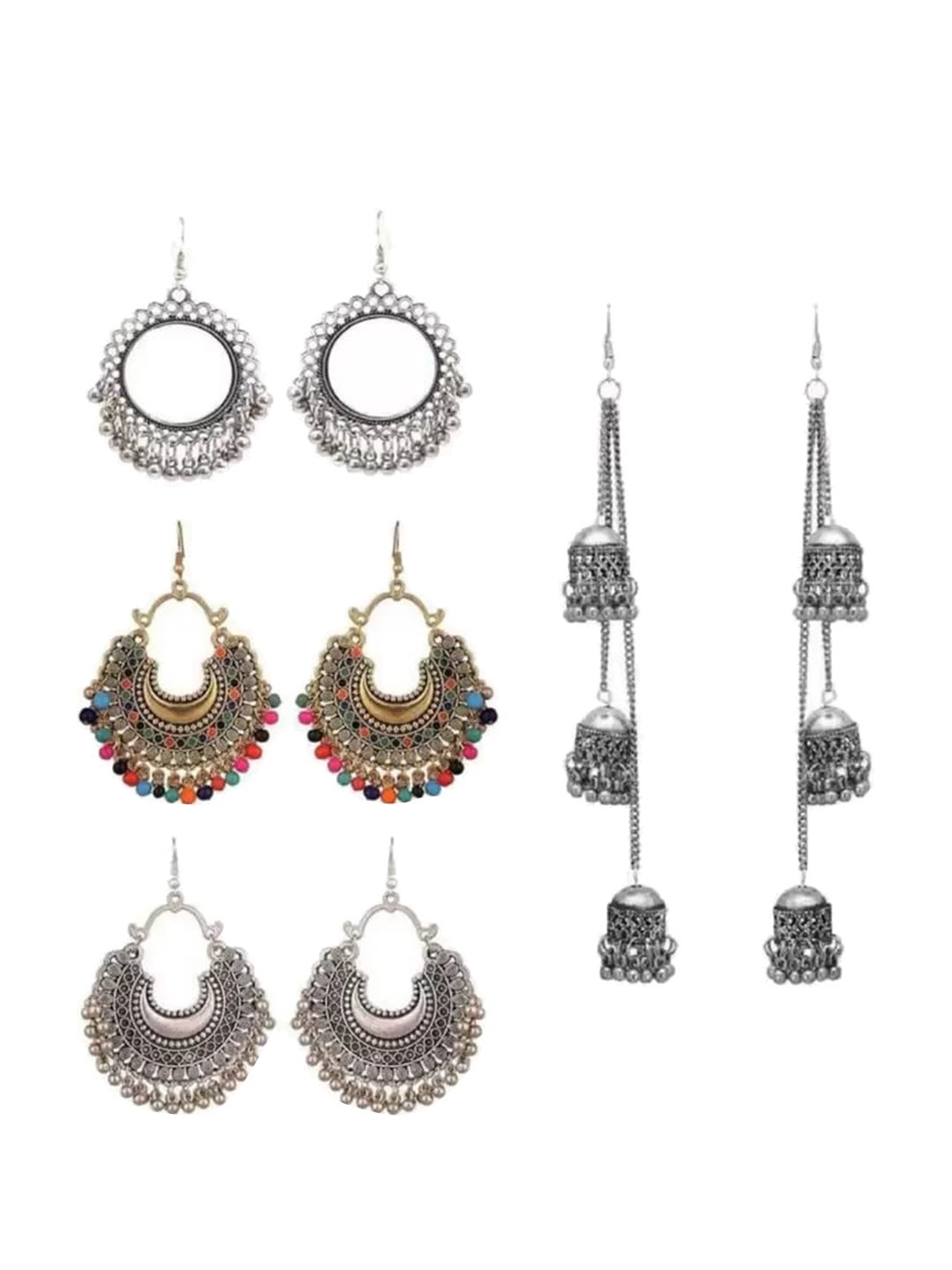 

Samridhi DC Set Of 4 Silver-Plated Oxidised Contemporary Earrings