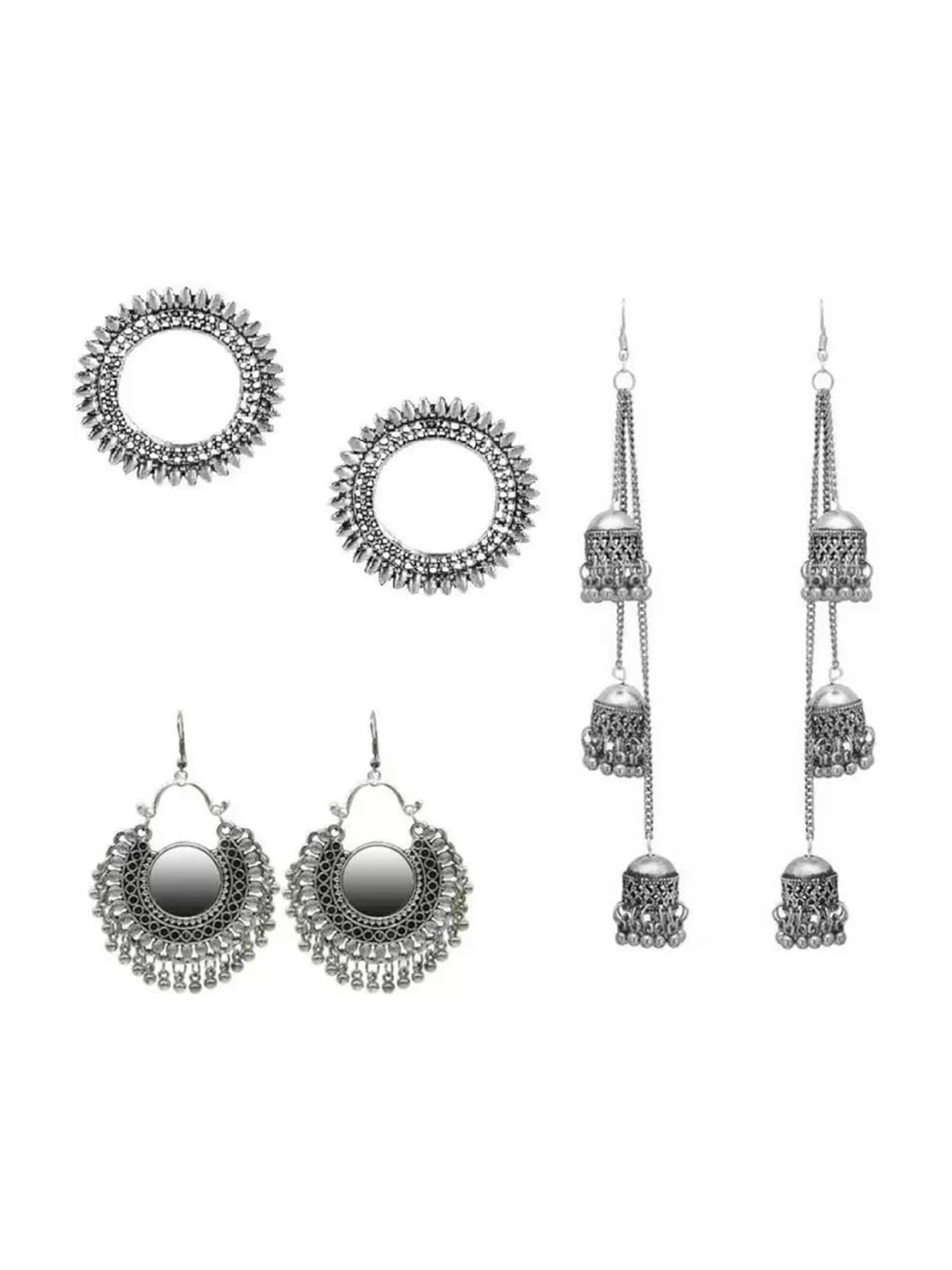 

Samridhi DC Set Of 3 Silver-Plated Contemporary Oxidised Drop Earrings