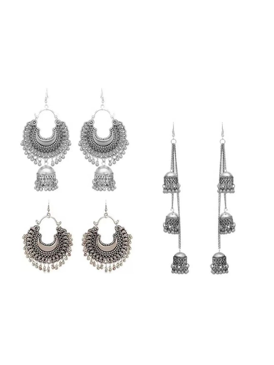 

Samridhi DC Set Of 3 Silver-Plated Contemporary Drop Earrings