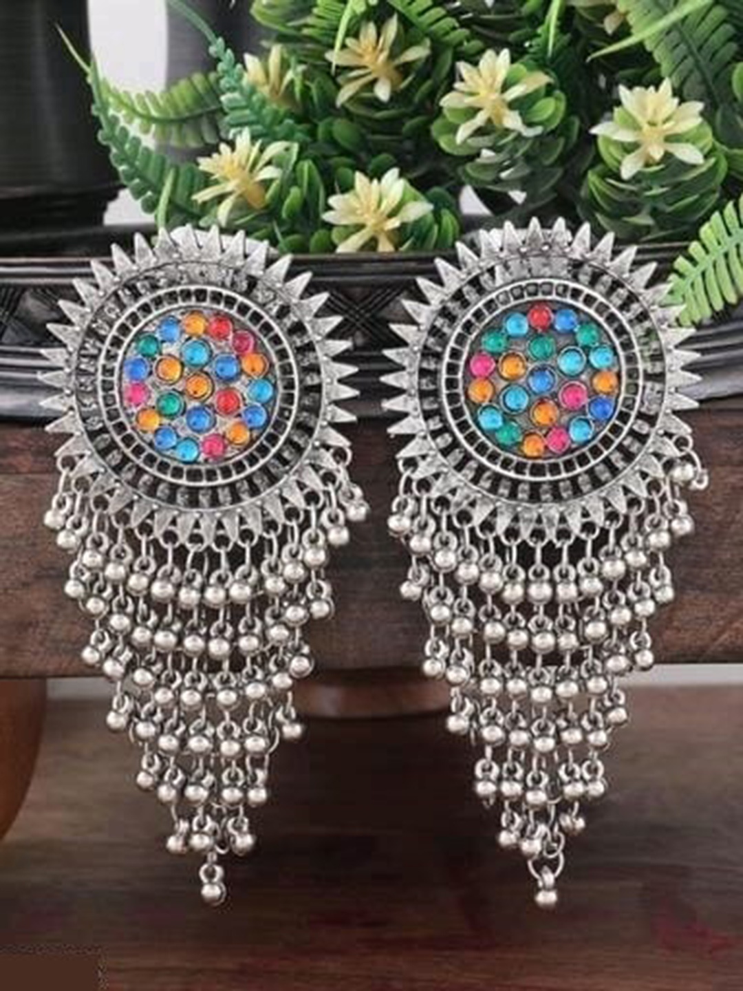 

Samridhi DC Set Of 2 Silver-Plated Oxidised Contemporary Drop Earrings