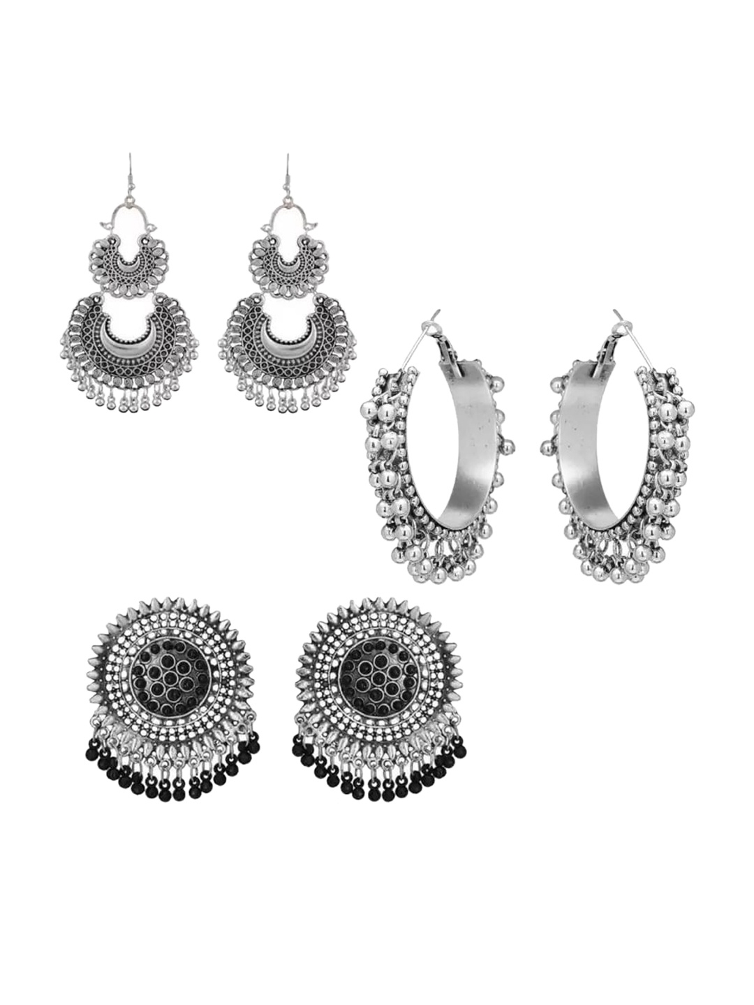 

Samridhi DC Set Of 3 Silver-Plated Oxidised Contemporary Earrings