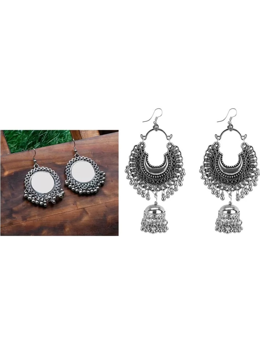 

Samridhi DC Set Of 2 Silver-Plated Contemporary Chandbalis Earrings