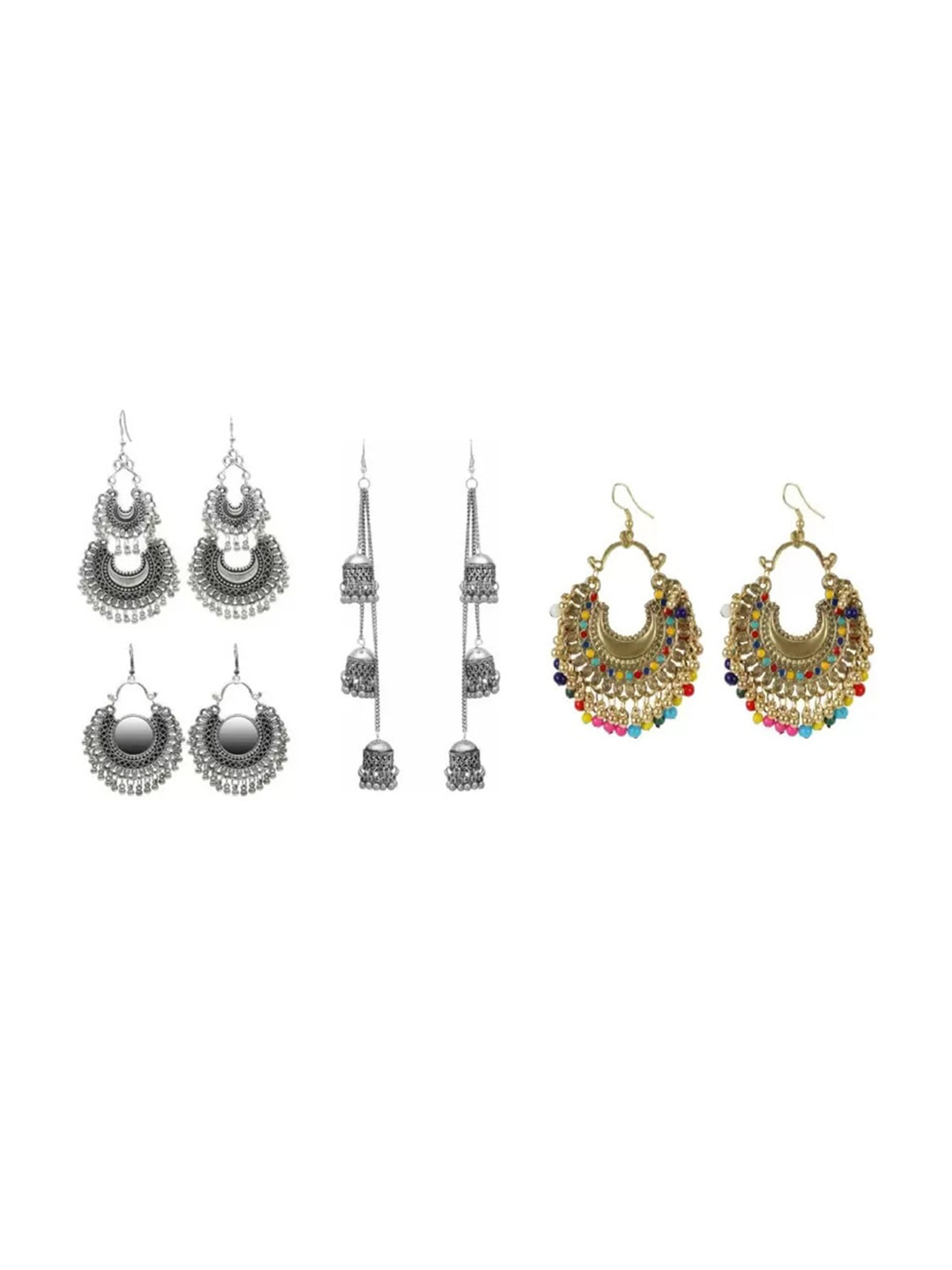 

Samridhi DC 3Pcs Silver-Plated Contemporary Chandbalis Earrings
