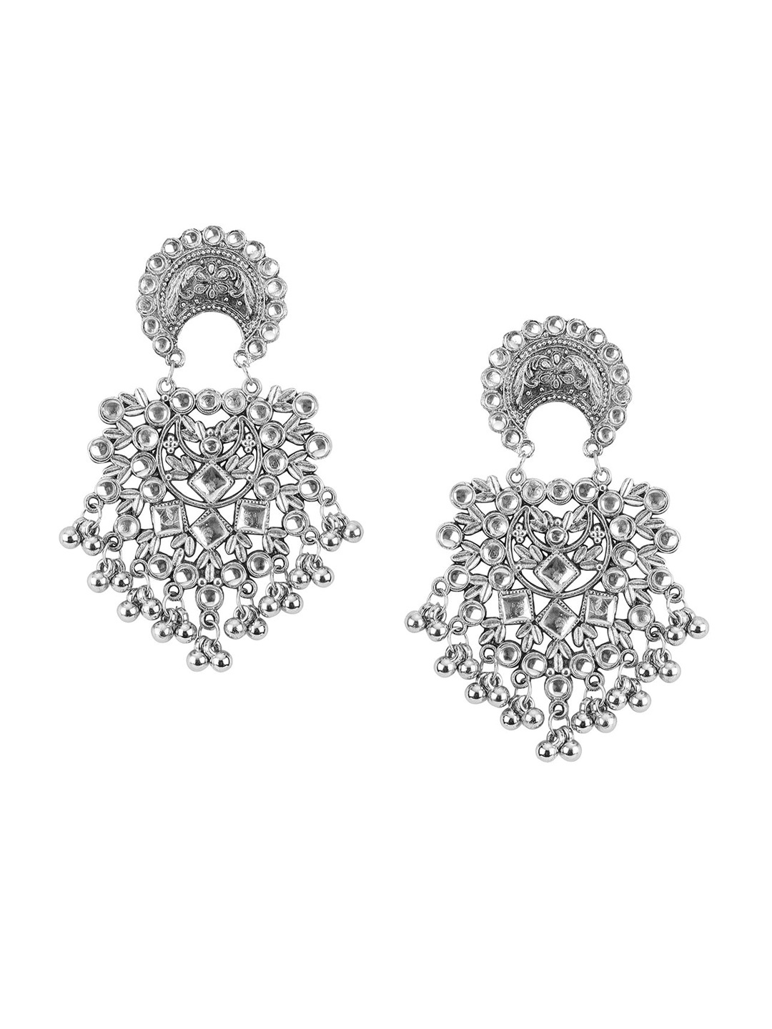 

Samridhi DC Silver-Plated Contemporary Stone Studded Oxidised Drop Earrings