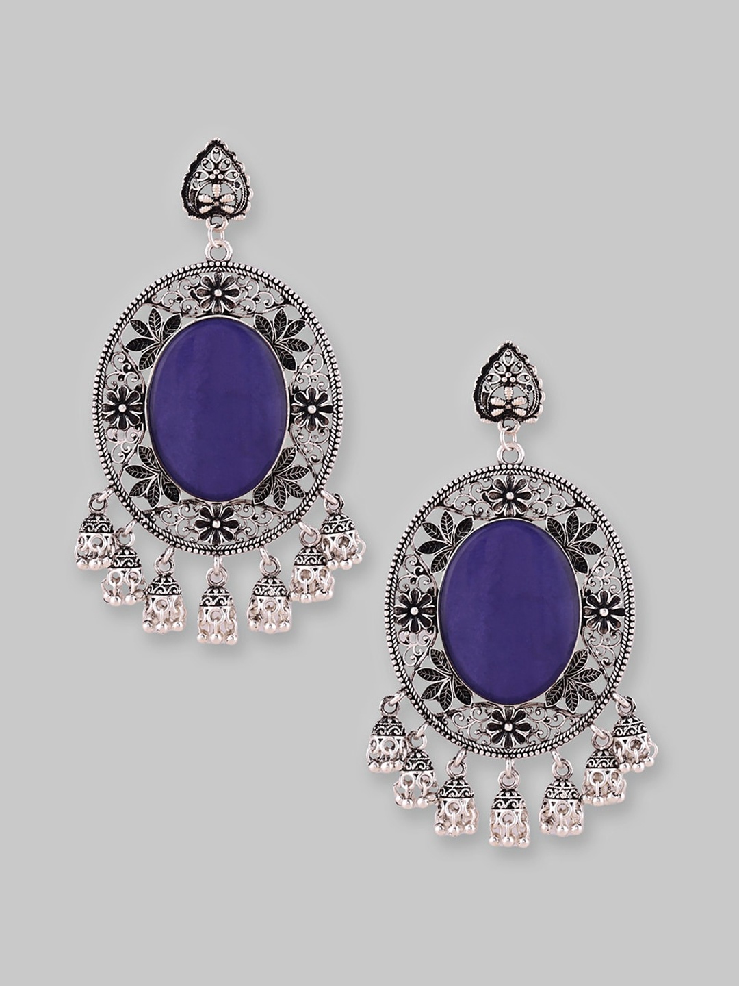 

Samridhi DC Silver-Plated Oxidised Oval Shaped Drop Earrings