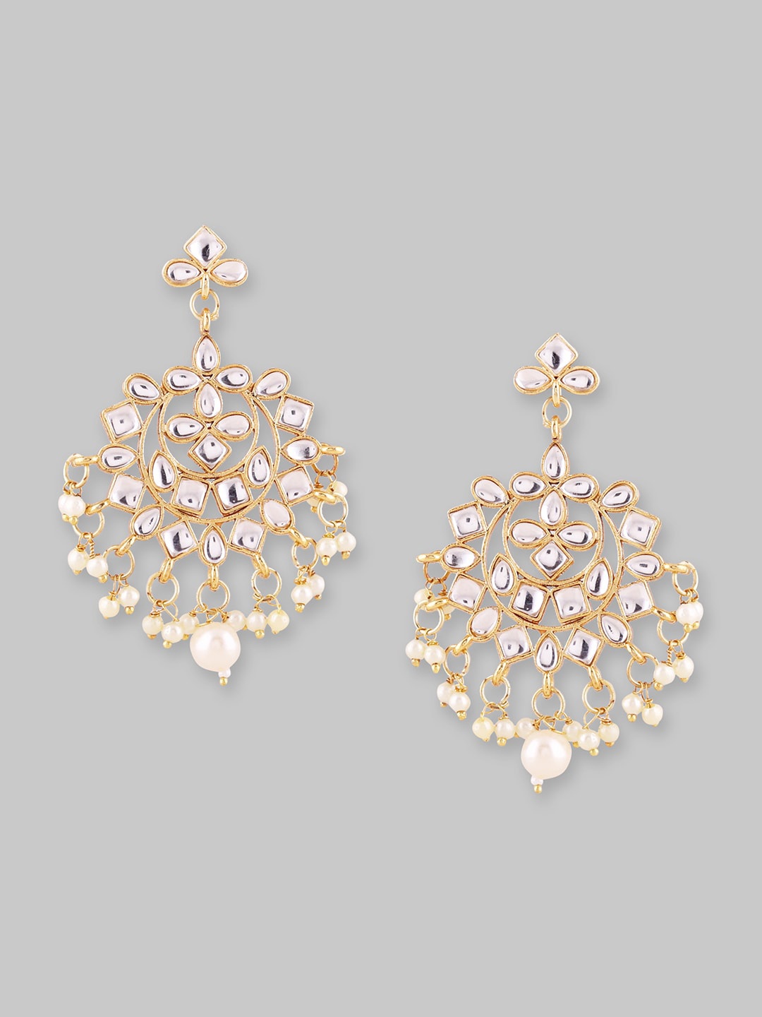 

Samridhi DC Gold-Plated Contemporary Stone Studded Drop Earrings