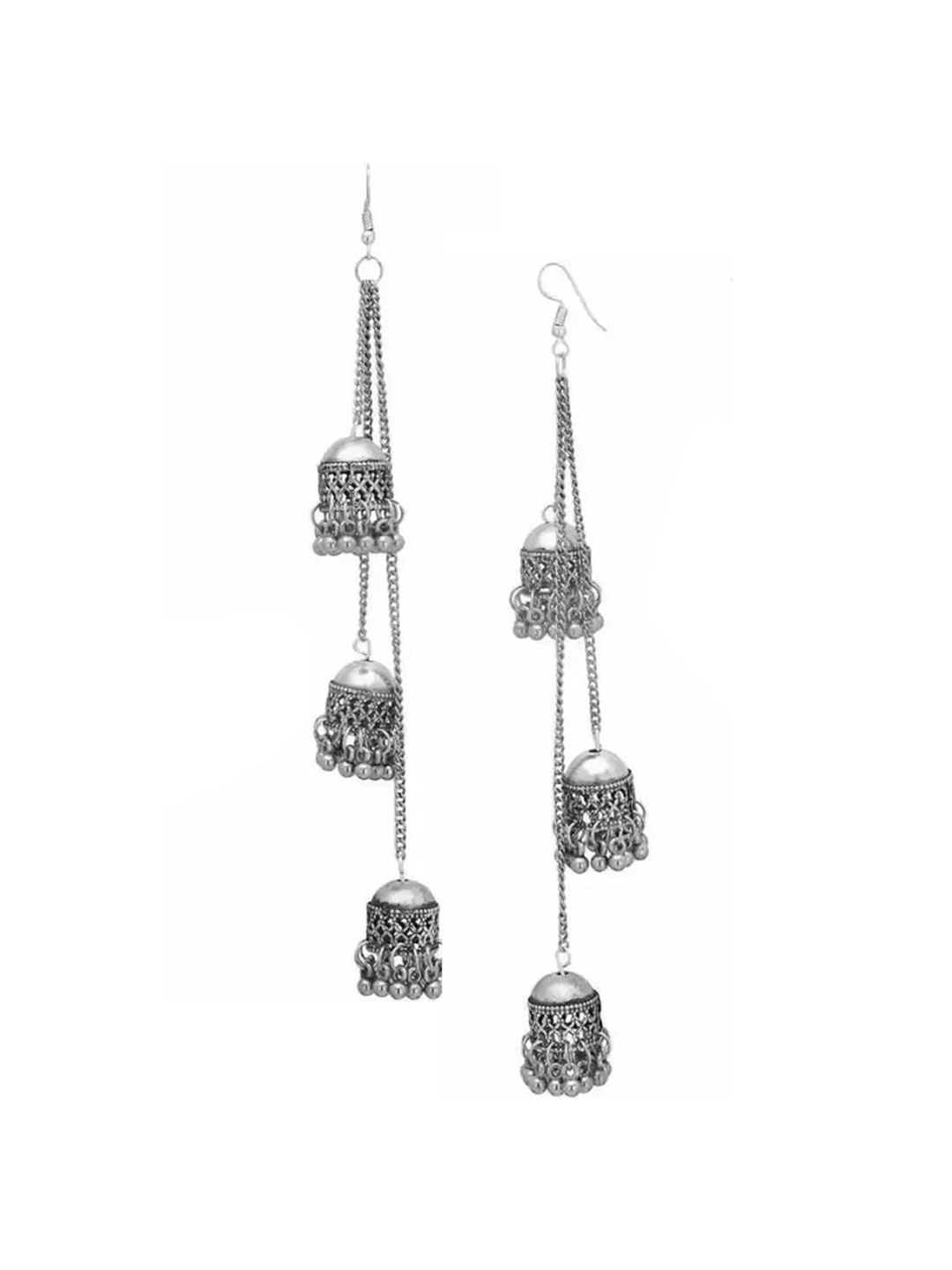 

Samridhi DC Silver-Plated Oxidised Jhumkas Earrings