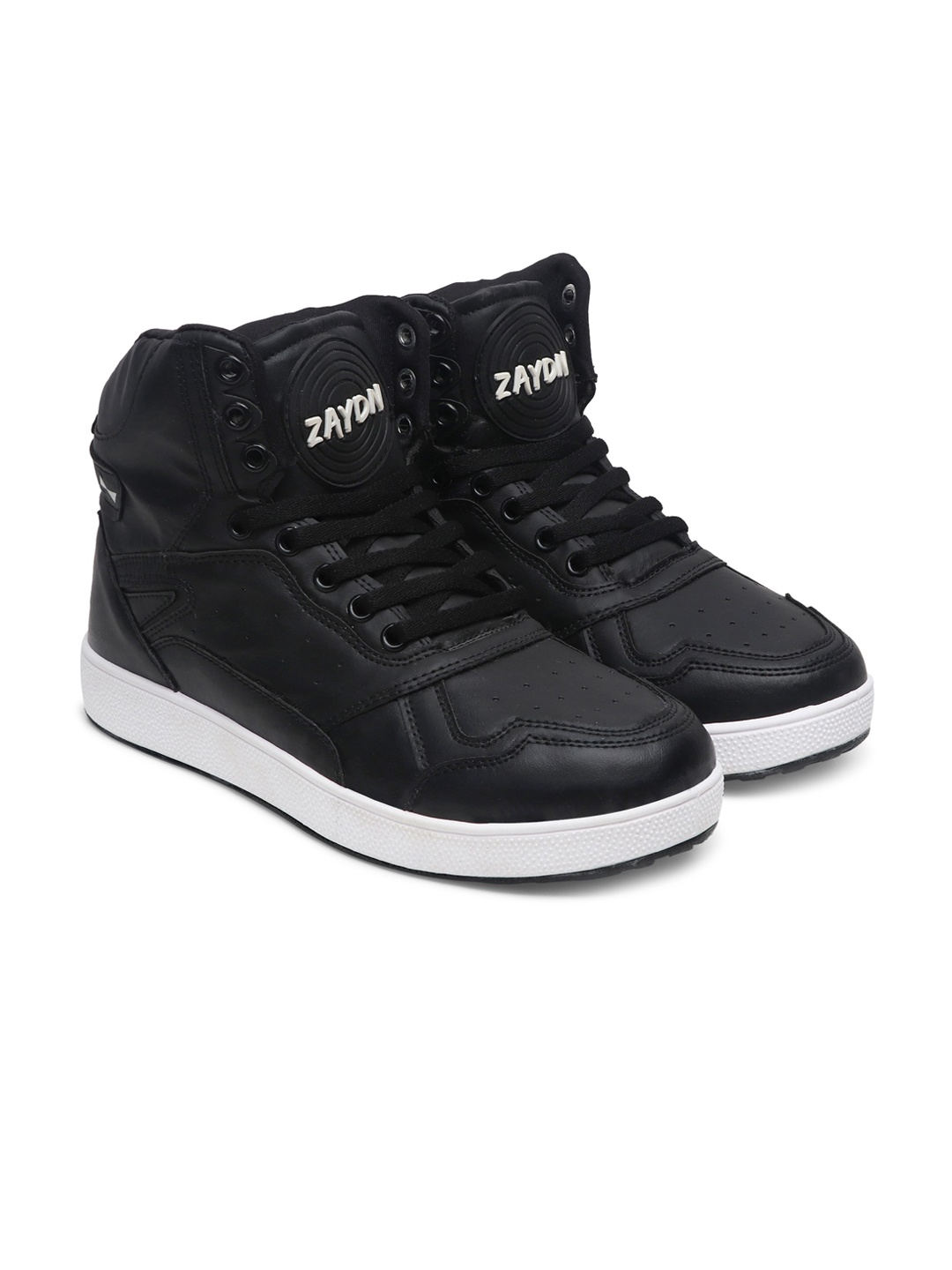 

ZAYDN Men Mid-Top Water Repellent Upper Memory Foam Contrast Sole Sneakers, Black