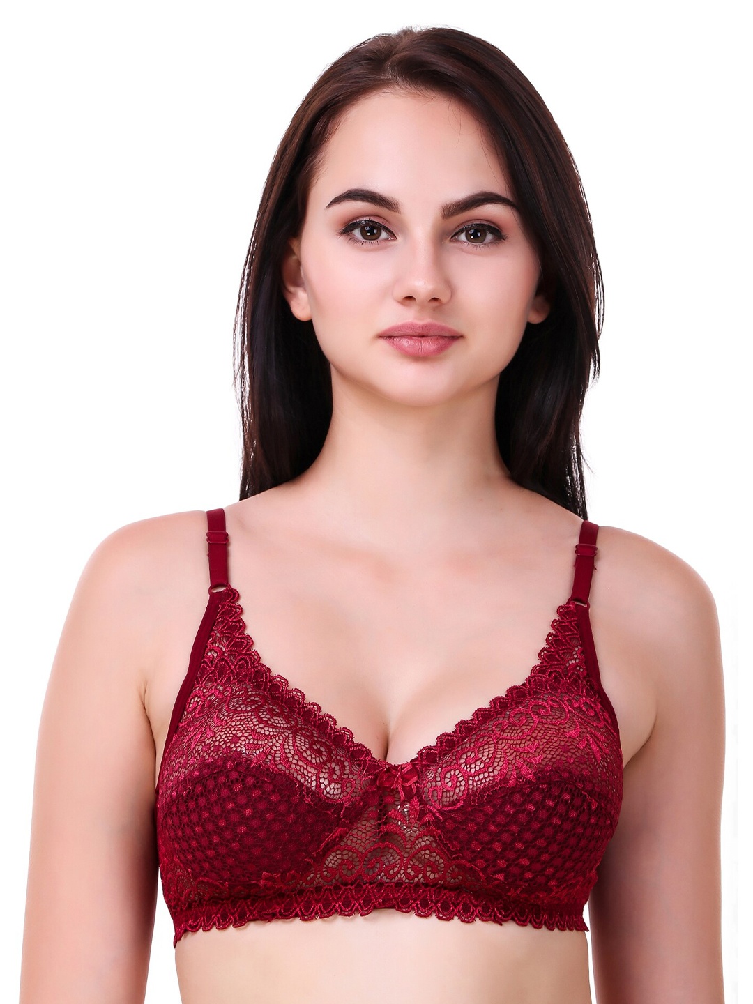 

Piylu Floral Self Design Lycra All Day Comfort Full Coverage Cut & Sew Everyday Bra, Maroon