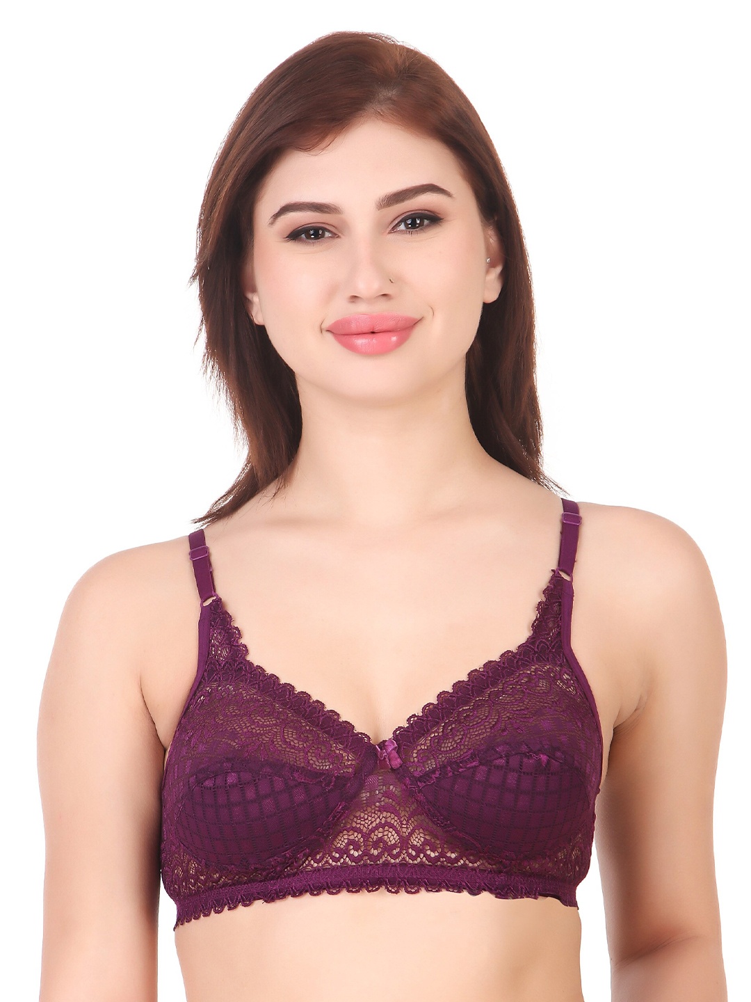 

Piylu Floral Self Design Lycra All Day Comfort Full Coverage Cut & Sew Everyday Bra, Purple