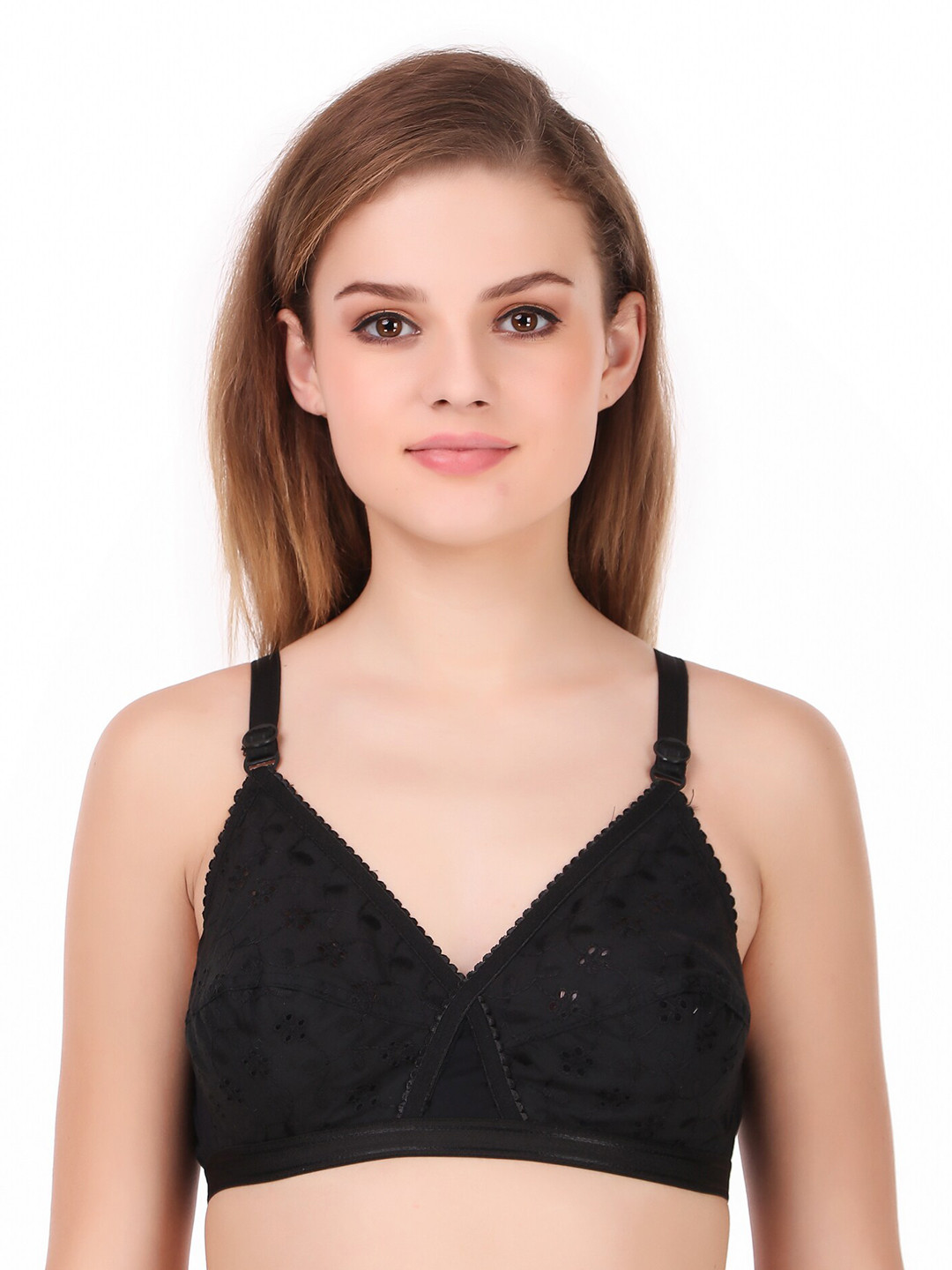 

Piylu Self Design Cotton All Day Comfort Full Coverage Cut & Sew Super Support Bra, Black
