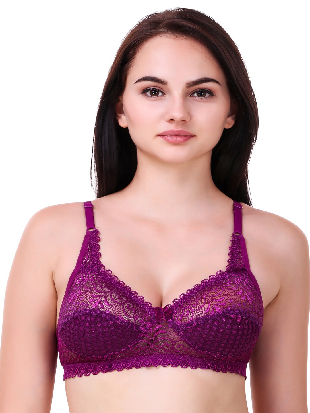 

Piylu Floral Self Design Lycra All Day Comfort Full Coverage Cut & Sew Everyday Bra, Purple