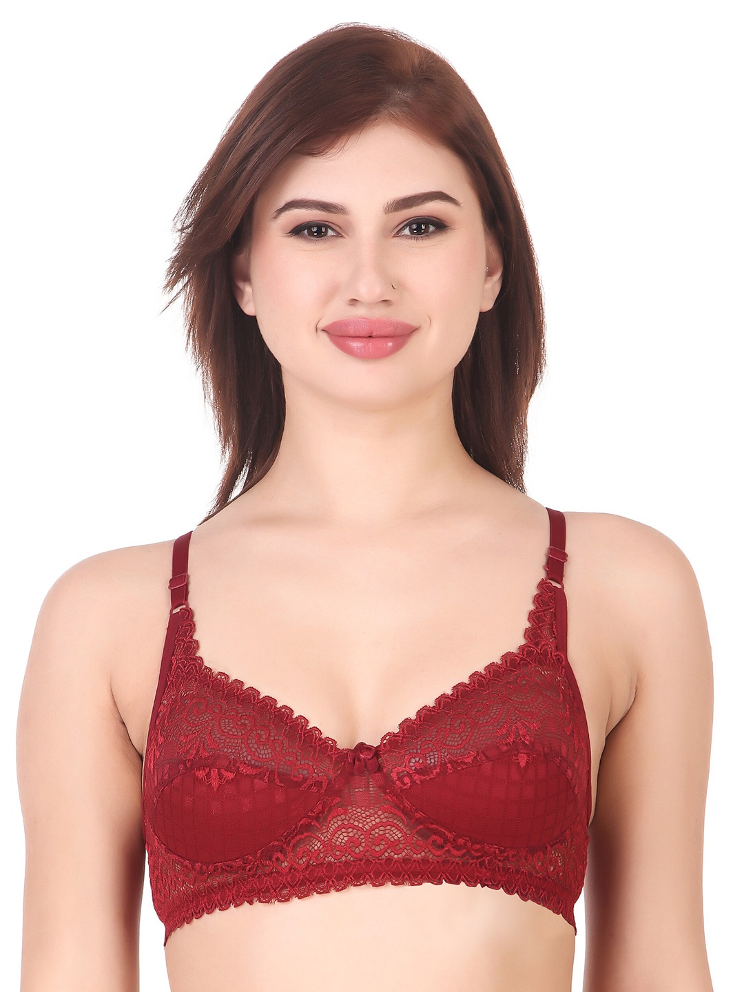 

Piylu Floral Self Design Lycra All Day Comfort Full Coverage Cut & Sew Super Support Bra, Maroon