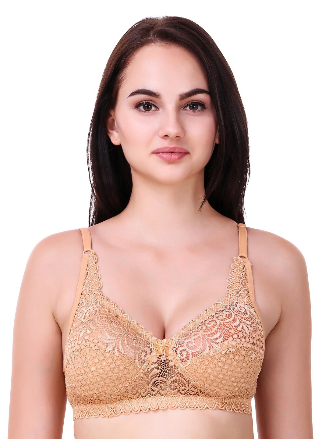 

Piylu Floral Bralette Full Coverage Non Padded Lycra Bra, Beige