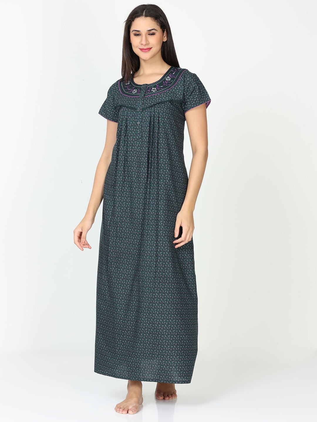 

9shines Label Floral Printed Maxi Nightdress, Green
