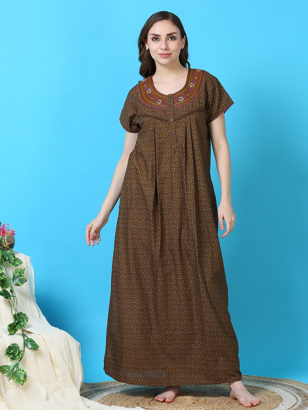 

9shines Label Floral Printed Maxi Nightdress, Orange
