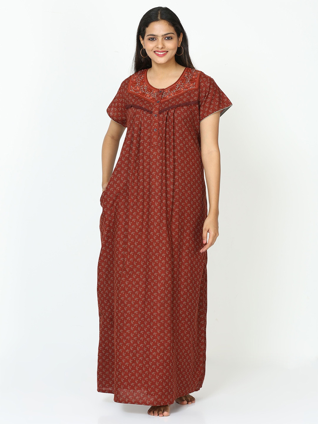 

9shines Label Floral Printed Maxi Nightdress, Mustard