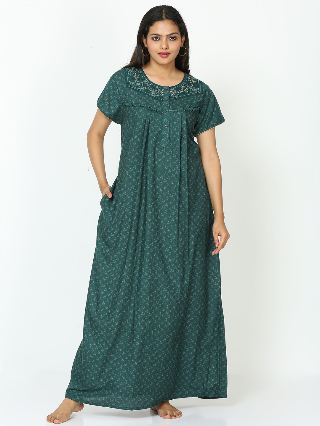 

9shines Label Floral Printed Maxi Nightdress, Green