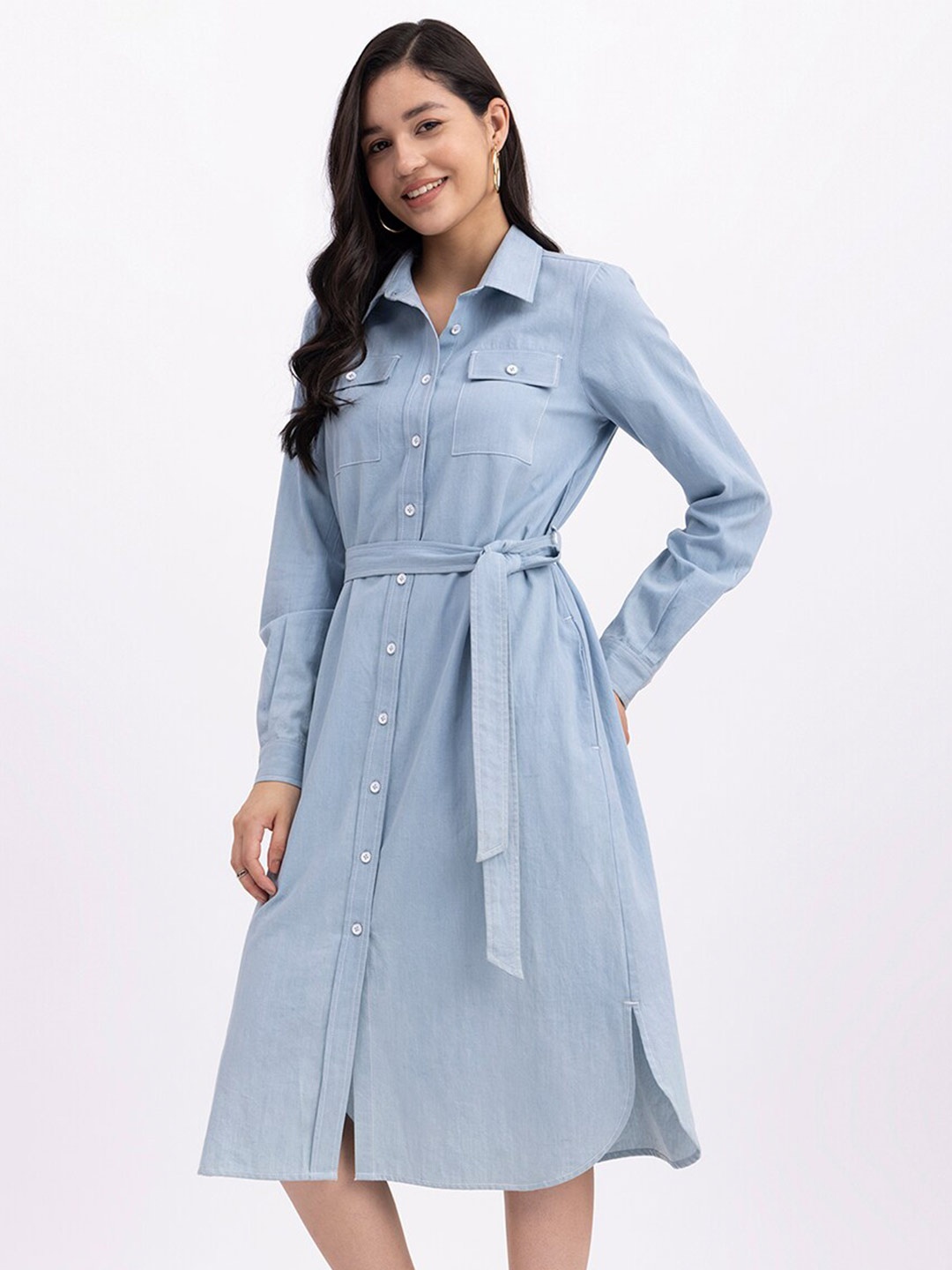 

FableStreet Blue Shirt Midi Dress