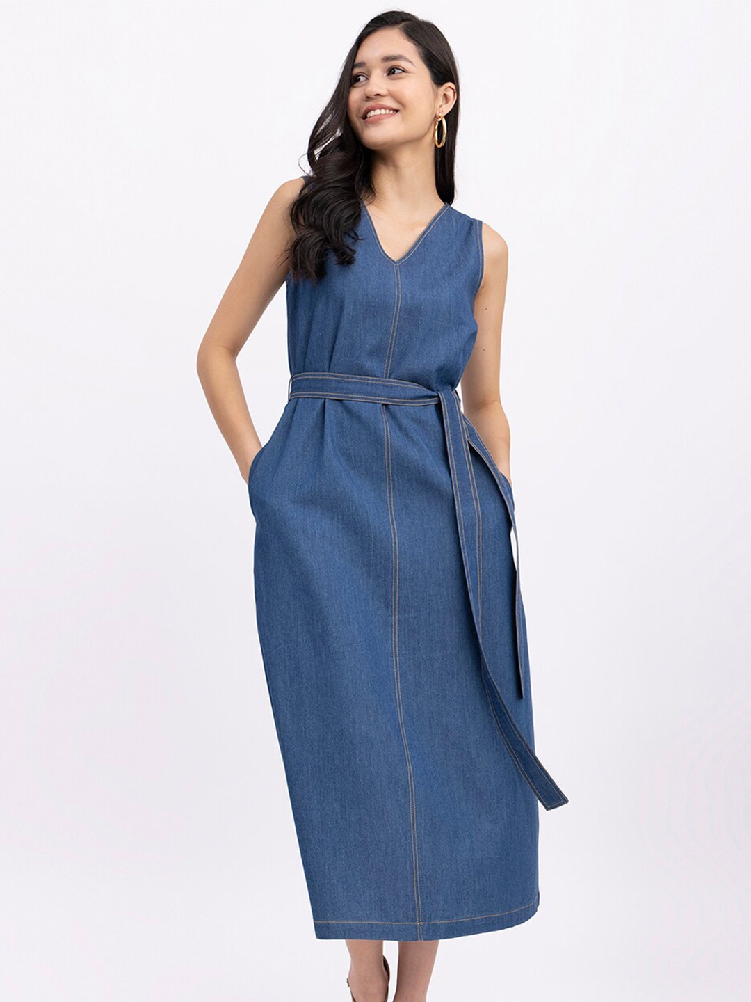 

FableStreet V-Neck A-Line Midi Dress, Navy blue