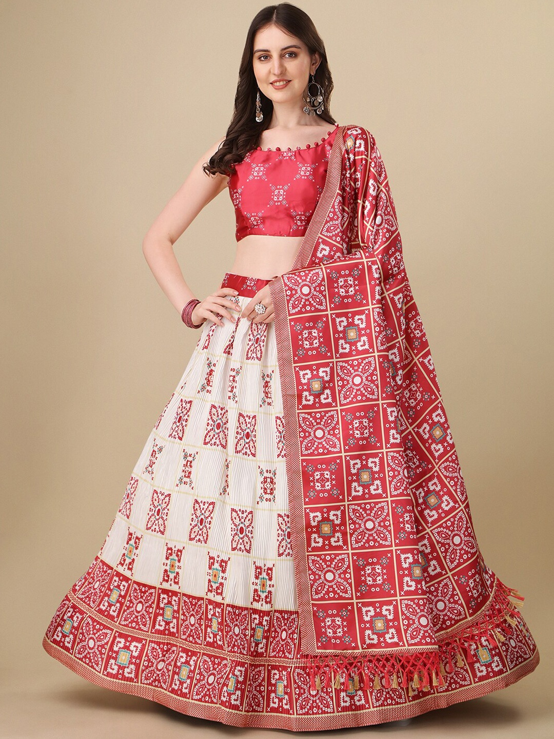 

Amrutam Fab Printed Semi-Stitched Satin Crush Lehenga Choli With Dupatta, Pink