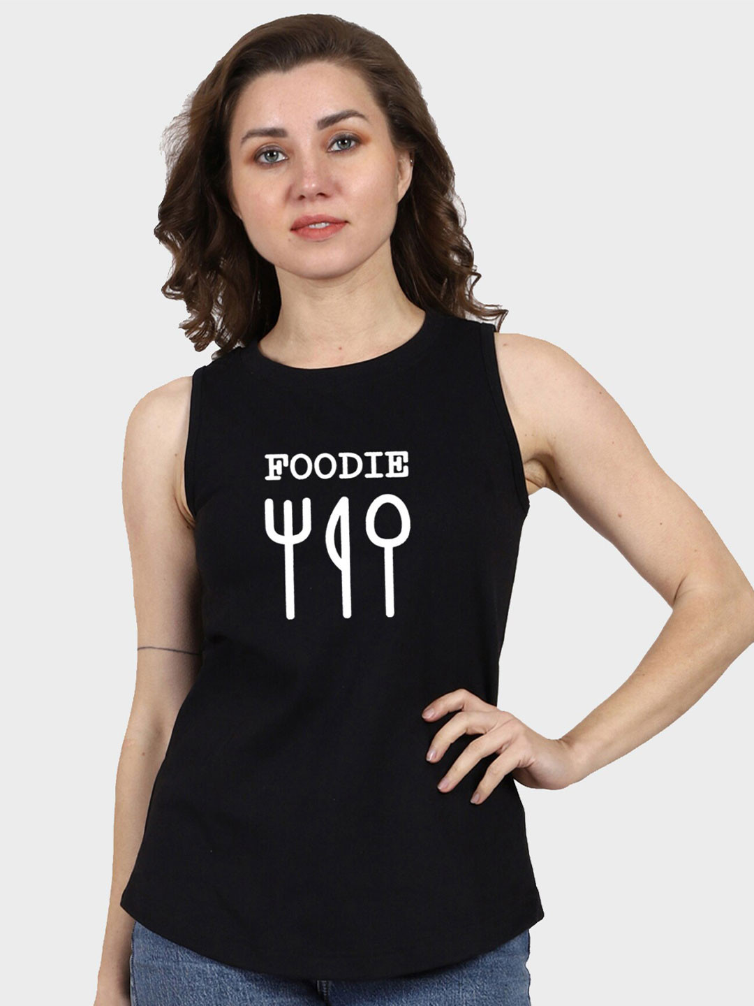 

T-SHIRT TRUCK Typography Printed Sleeveless Cotton T-shirt, Black