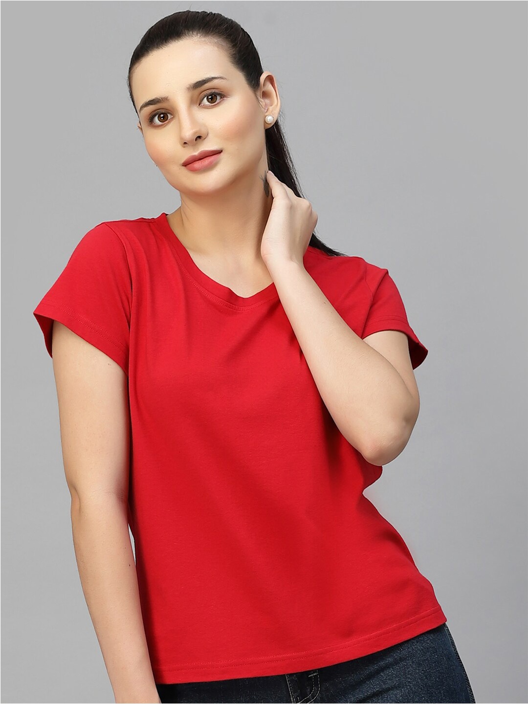 

Strong And Brave Women Odour Free Round Neck Short Sleeves Cotton Tshirt, Red