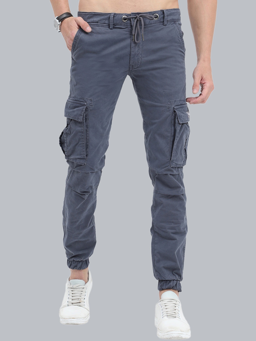 

Reslag Men Mid-Rise Cotton Slim Fit Cargo Joggers, Charcoal