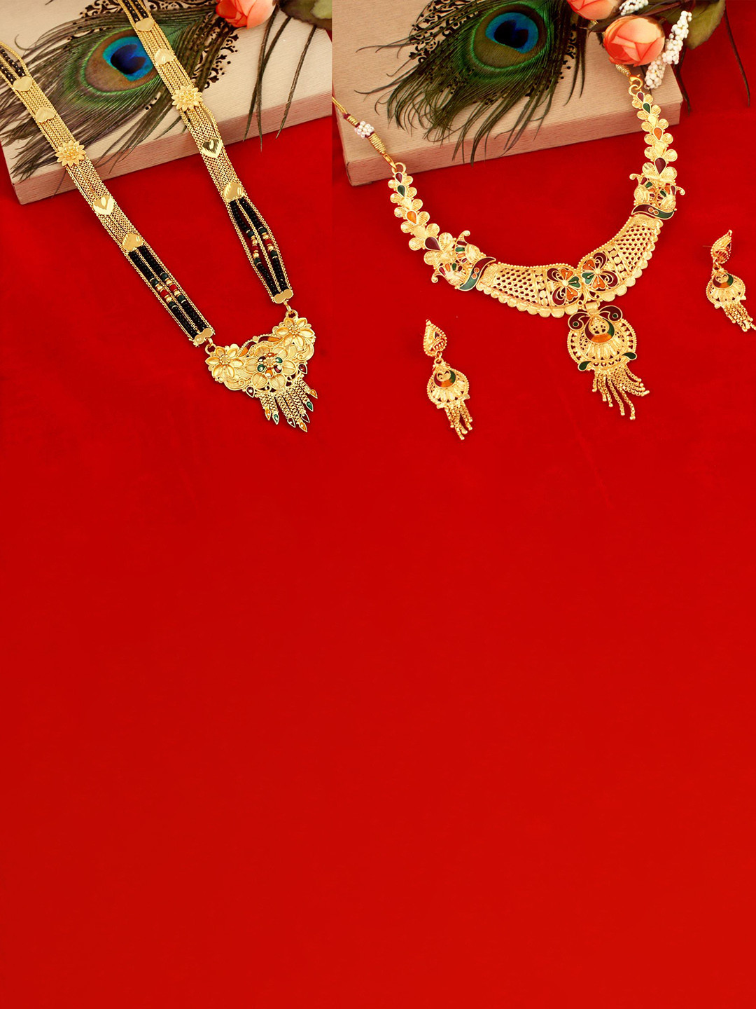 

MANSIYAORANGE Set Of 2 Gold-Plated Jewellery Set With Mangalsutra