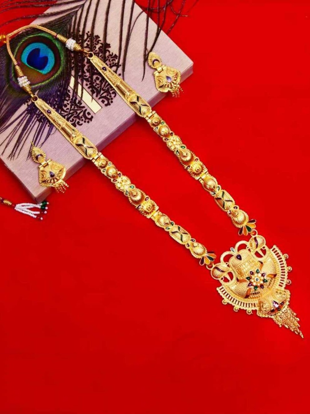 MANSIYAORANGE Set Of 2 Gold-Plated Stone-Studded Jewellery Set