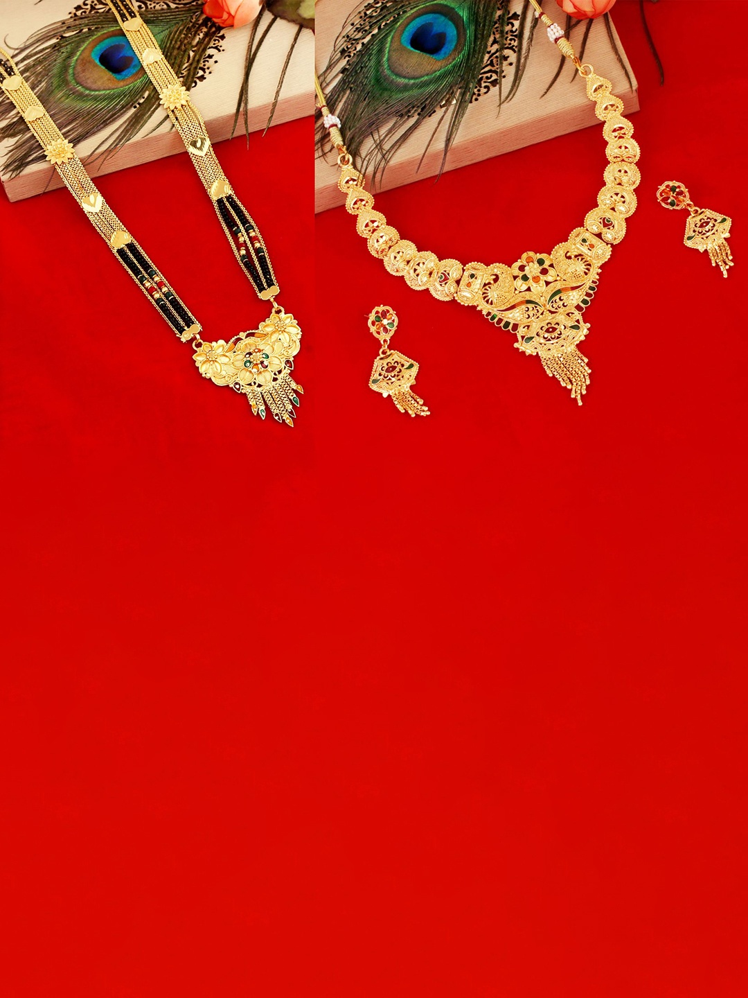 

MANSIYAORANGE Set of 2 Gold-Plated & Stone Studded Jewellery Set