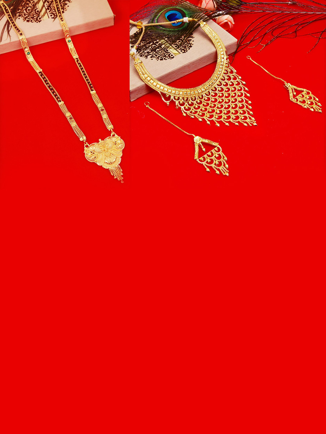 

MANSIYAORANGE Set Of 2 Gold-Plated Jewellery Set & Mangalsutra